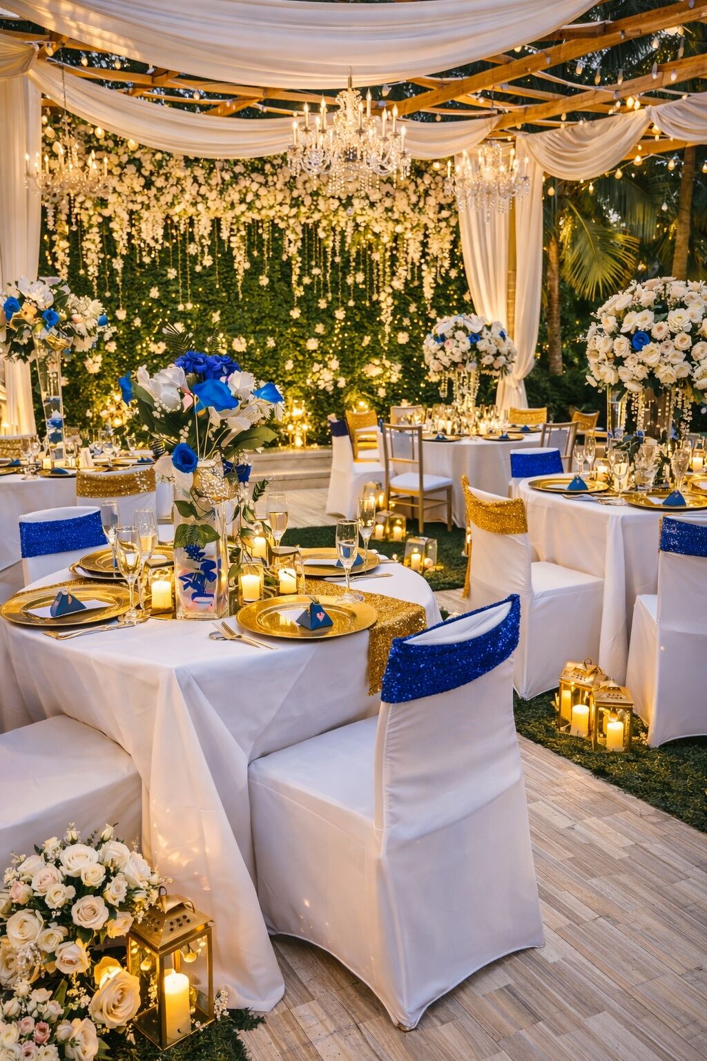 Wedding venue setup chandeliers floral decor Hidden Palace Cap-Haïtien