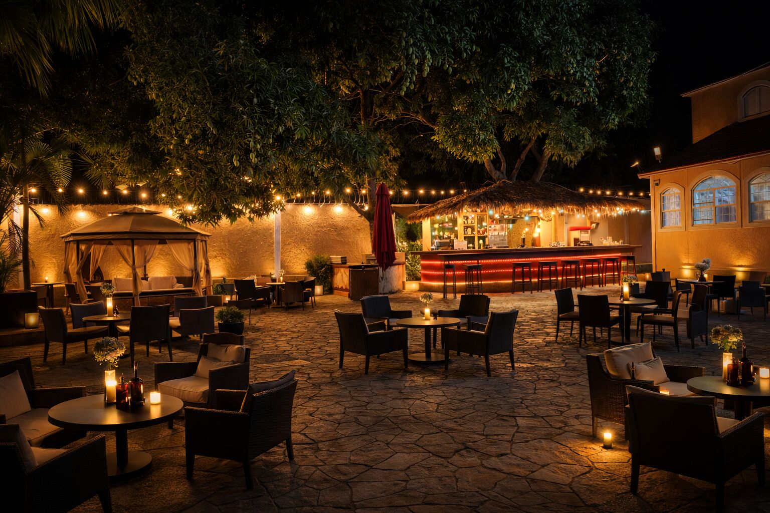 Outdoor bar lounge night ambient lighting Hidden Palace Cap-Haïtien