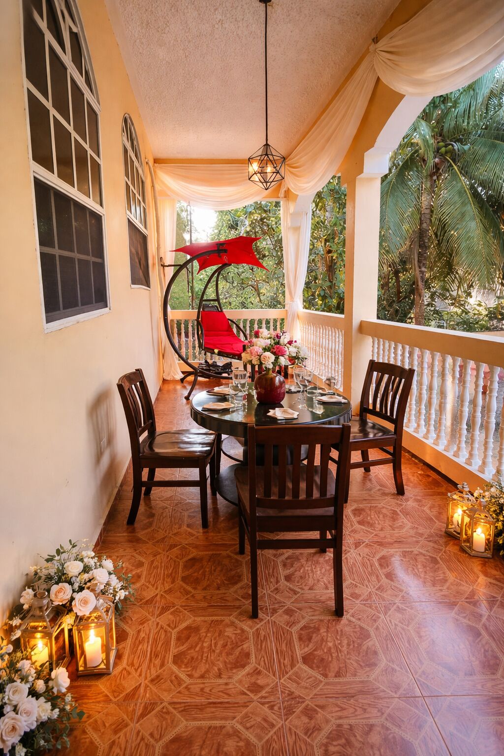 Romantic balcony dinner in Cap Haitien Haiti at Hidden Palace Guesthouse