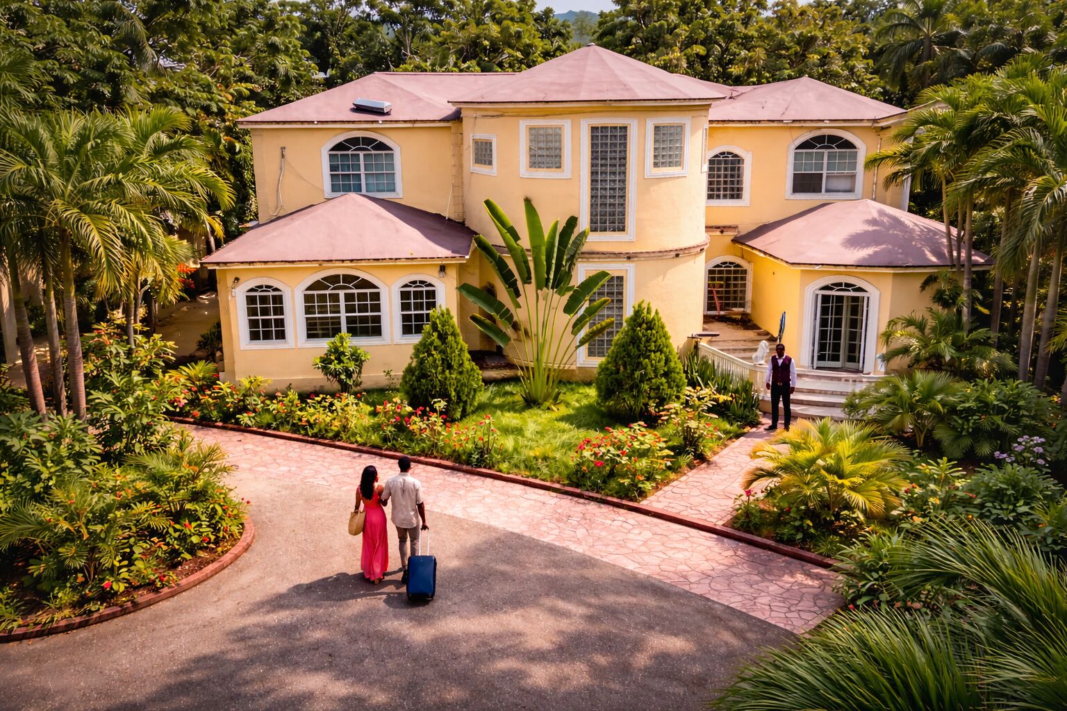 Hidden Palace guesthouse drone aerial view in Cap Haitien Haiti showing the luxury resort property