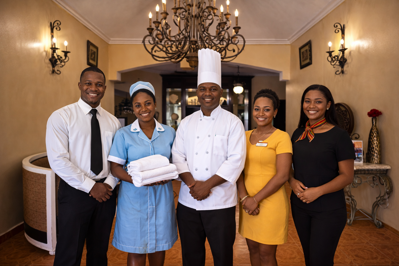 Top Recommended Hotels Near Cap-Haïtien Airport (CAP) - Professional staff team at Hidden Palace Guesthouse ready to welcome guests