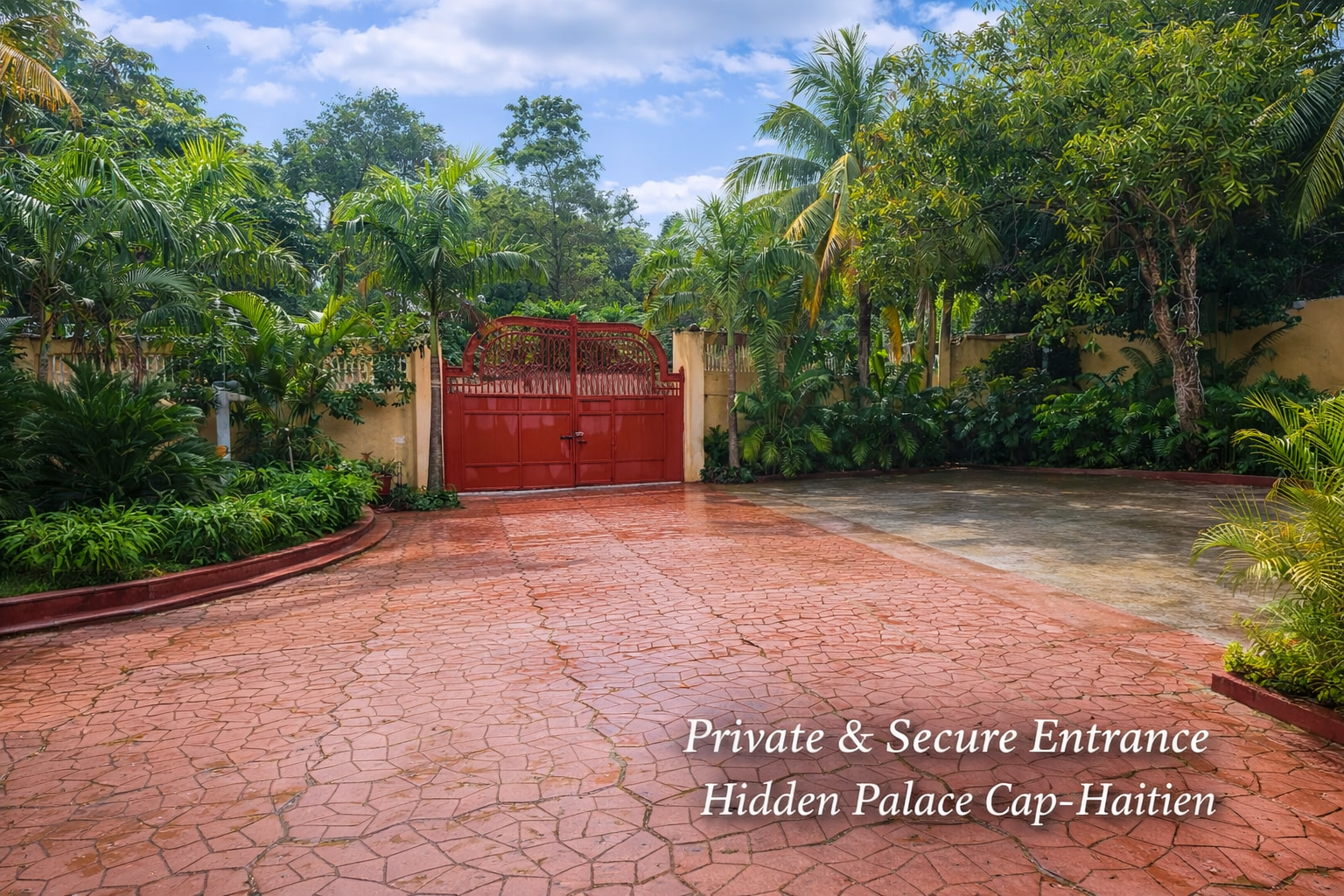 Private gated entrance at Hidden Palace Guesthouse Cap Haitien - secure luxury stay